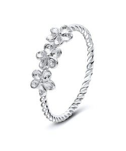 Three Flowers Twist Silver Ring NSR-3263